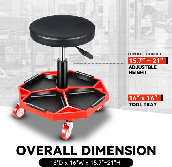 Auto Dynasty Rolling Mechanic Stool Red Plastic-6
