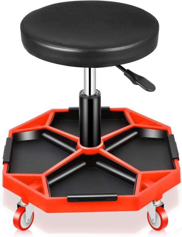 Auto Dynasty Rolling Mechanic Stool Red Plastic-0