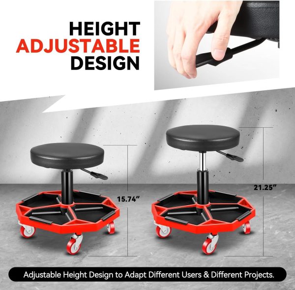 Auto Dynasty Rolling Mechanic Stool Red Plastic-2