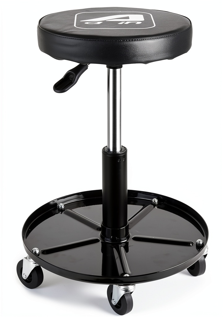 Aain Adjustable Mechanic Seat showing steel frame and padded seat