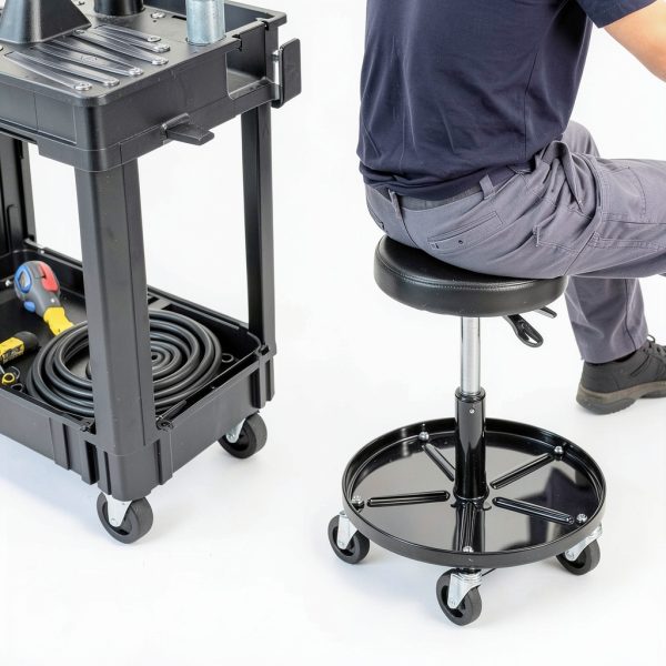 Aain Mechanic Seat Black Steel Roller Stool-1