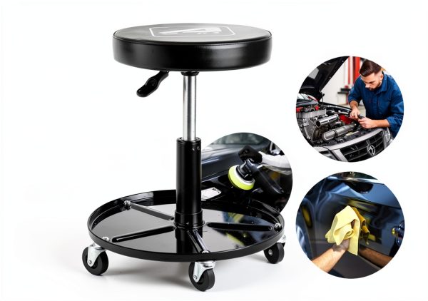 Aain Mechanic Seat Black Steel Roller Stool-7