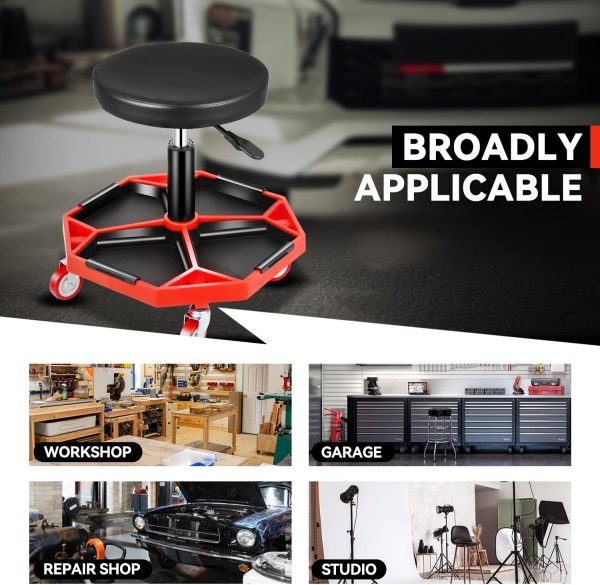 Auto Dynasty Rolling Mechanic Stool Red Plastic-4