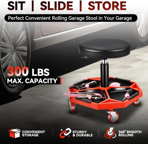 Auto Dynasty Rolling Mechanic Stool Red Plastic-1